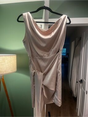Satin Cowl Neck Mini Dress in Blush